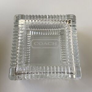 Vintage COACH Clear Crystal Glass Square Trinket Box Ashtray Jewelry Etched Logo